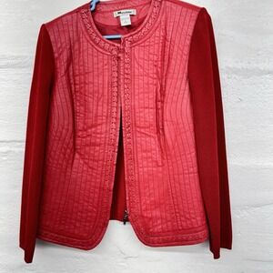 Nygard Collection Ladies Red Leather Jacket Medium Sweater Sleeves back full zip